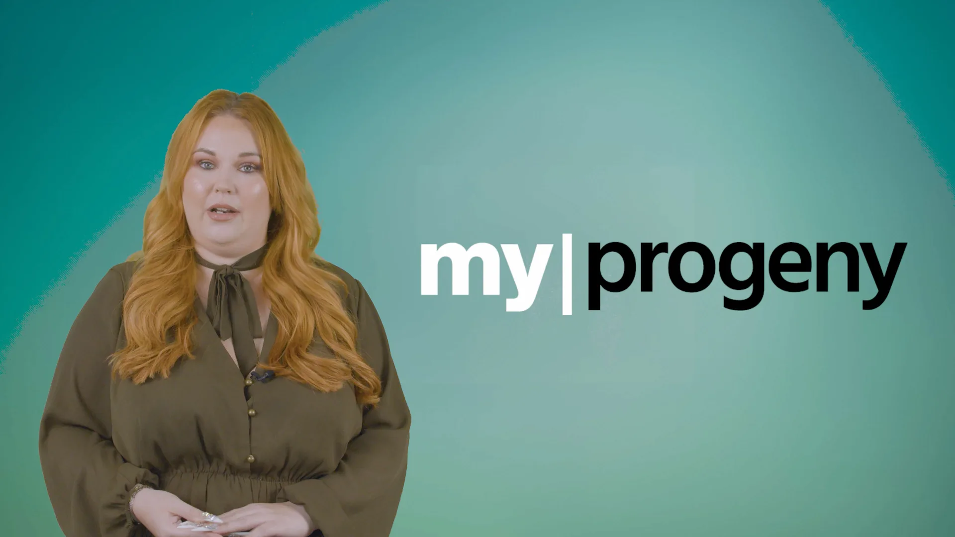 myProgeny presenter against a branded green background