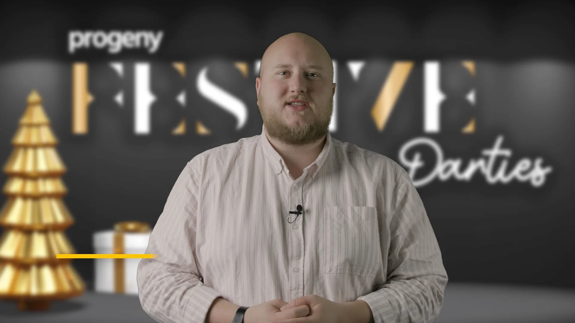 Progeny presenter in a branded festive video