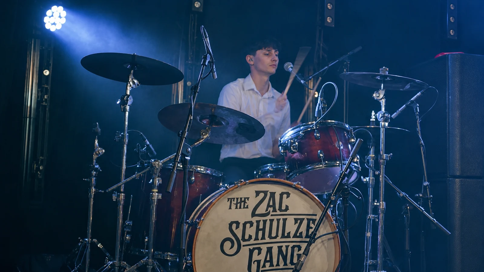 Drummer performing with The Dassins at Belgrave