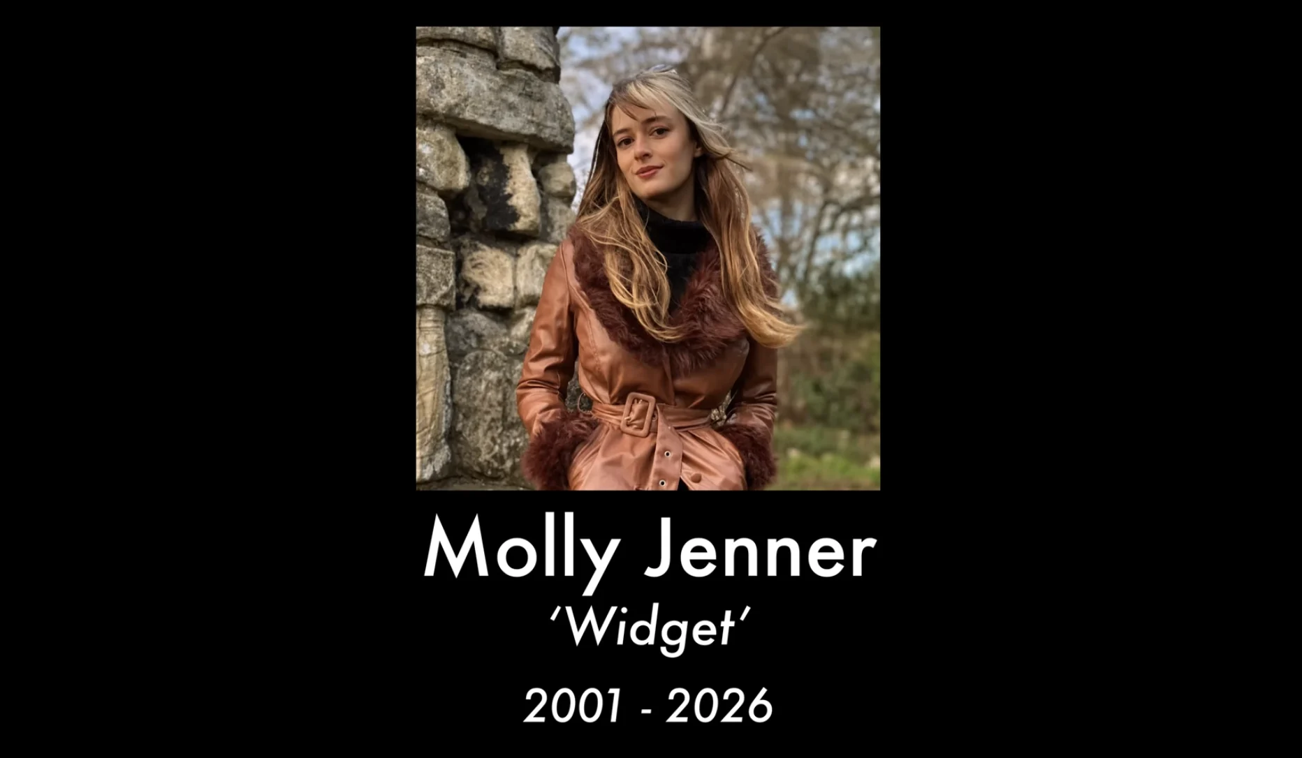 Memorial frame for Molly Jenner, known as Widget