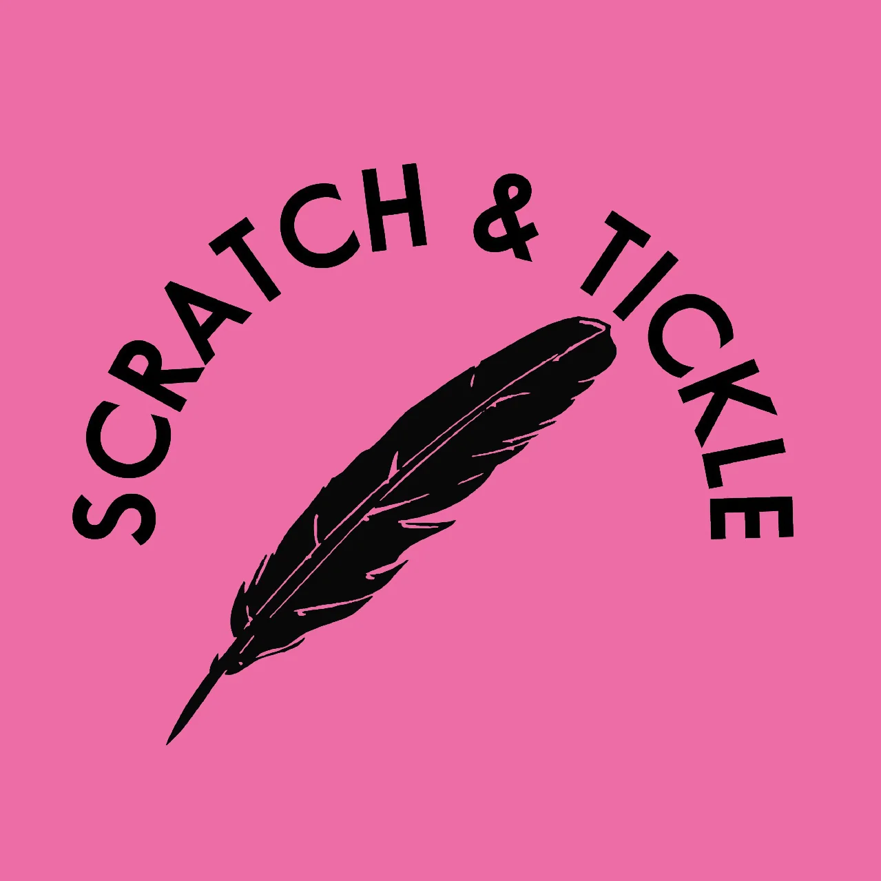 Scratch and Tickle logo on pink background